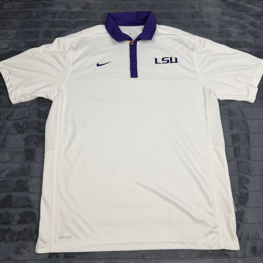Nike LSU Tigers Mens Dri-FIT Polo Shirt White Purple Large 24395X-LS2